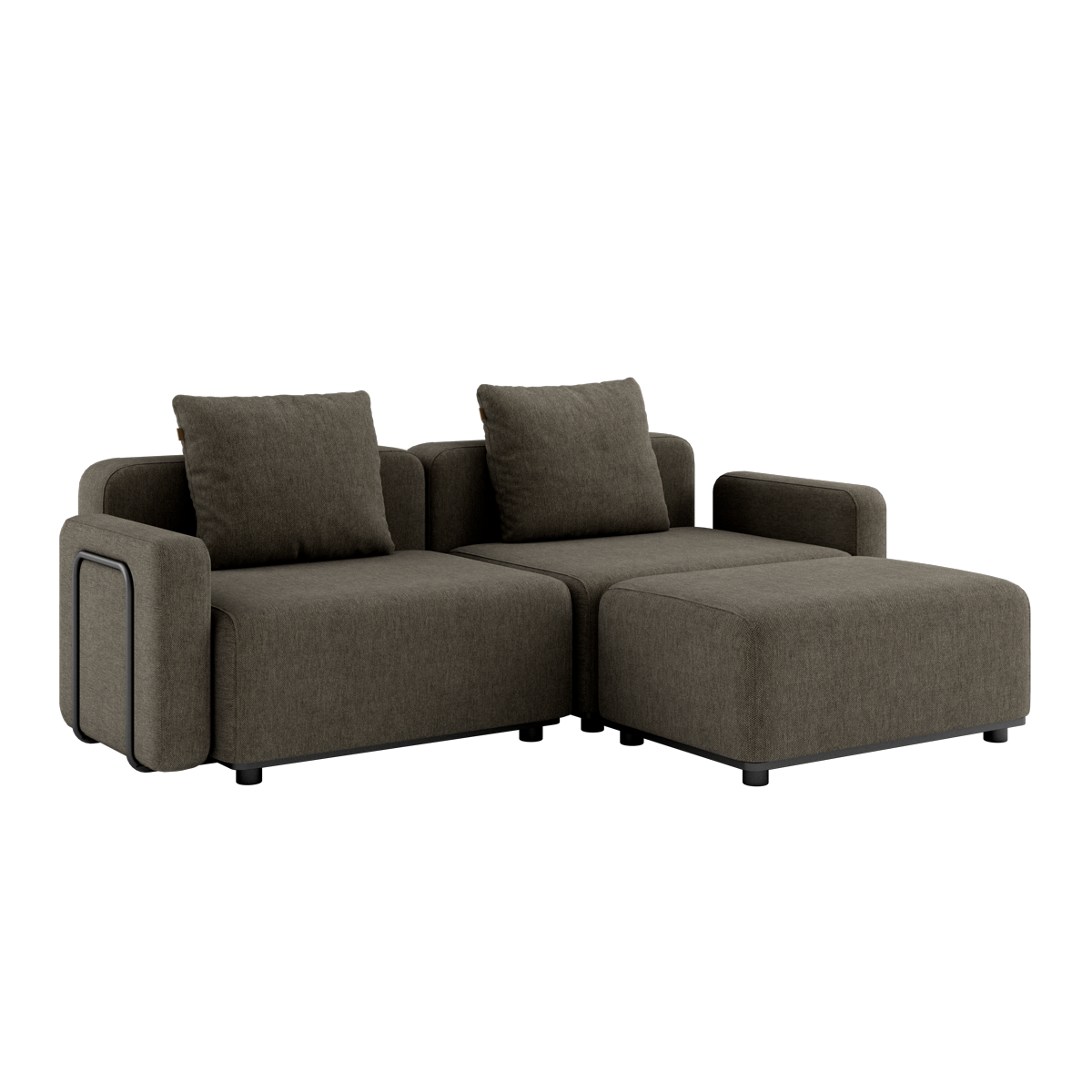 Cobana Lounge Sofa 2-personers i brun med armlæn og puf, udendørs med skandinavisk design.