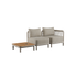 Kirra Lounge Sofa i sandfarvet med bord og accessory fit, modulært udendørs sofasæt i aluminium og olefin tekstil.