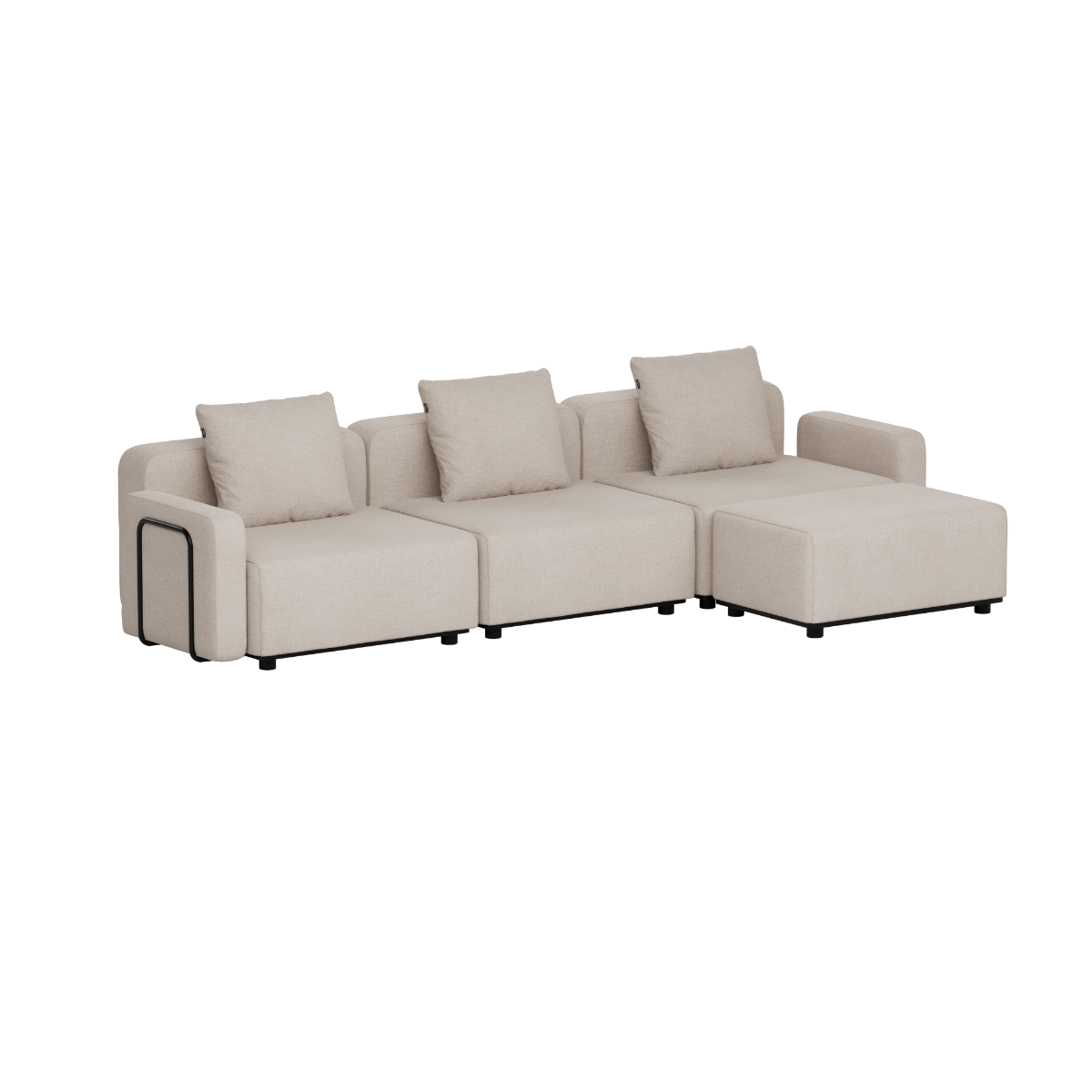 Beige modulopbygget udendørs loungesofa fra sackit med tre sæder og bløde ryghynder i skandinavisk design til terrasse og have