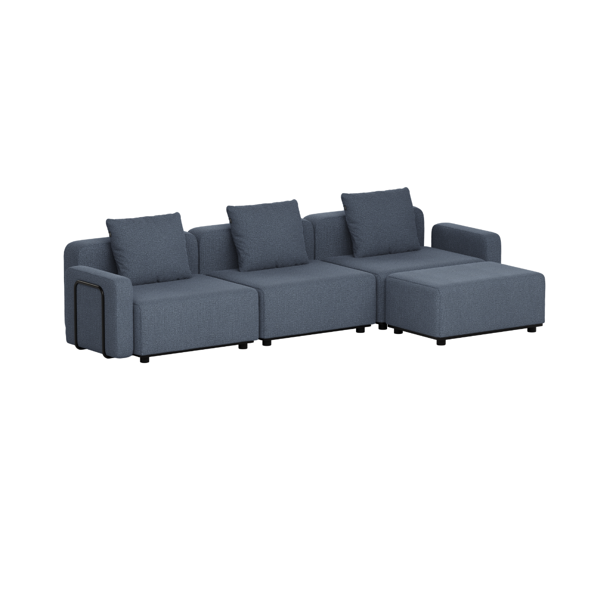 Mørkegrå modulopbygget loungesofa til udendørs brug med tre siddepladser og chaiselong i skandinavisk design fra sackit – designet i Danmark