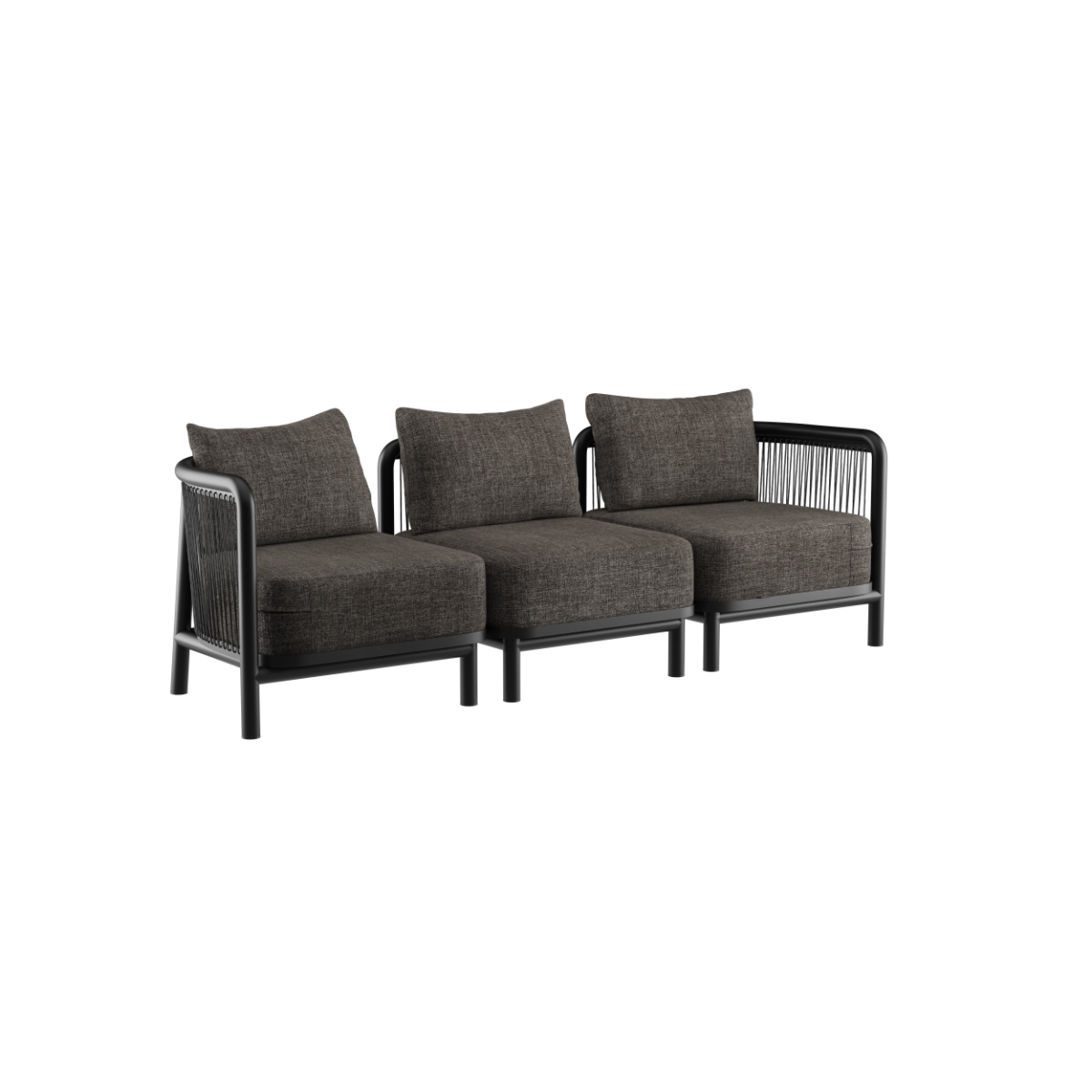 Sort Kirra Lounge Sofa uden puf med aluminiumsramme og olefin tekstil til udendørs brug.