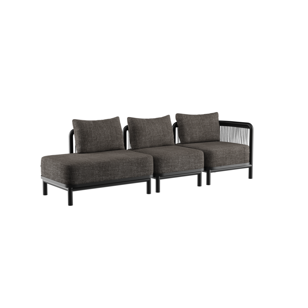 Kirra Lounge Sofa 3-personers udendørs sofa i Kirra Noir med højre åben ende og aluminiumsramme