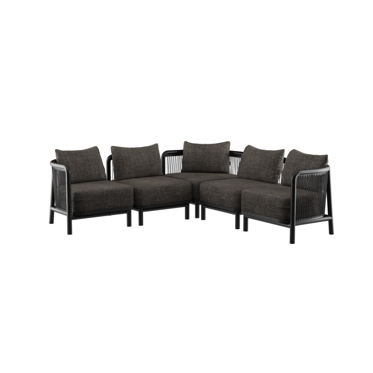Kirra Lounge Sofa hjørnesofa i sort olefin tekstil med aluminiumsramme til udendørs brug.