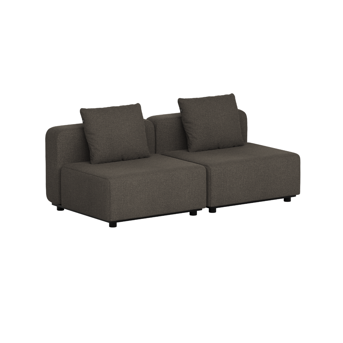 Mørkegrå modulopbygget loungesofa til udendørs brug med to brede siddepladser og bløde ryghynder i et stilrent skandinavisk design fra sackit
