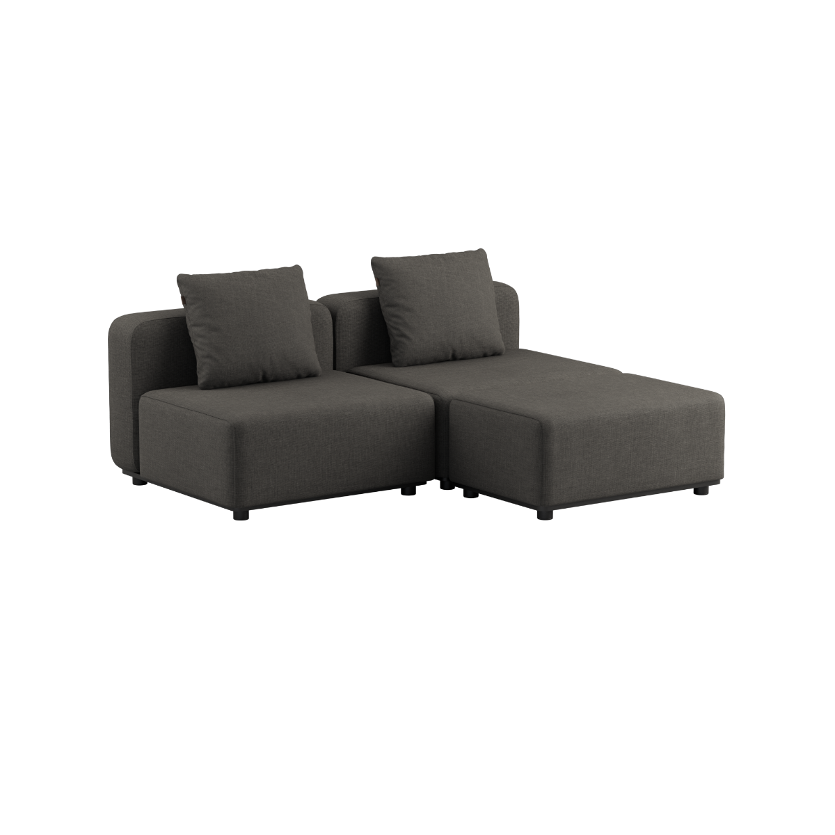 Udendørs Cobana Lounge Sofa i Kirra Olive uden armlæn med puf, pulverlakeret aluminiumsramme.