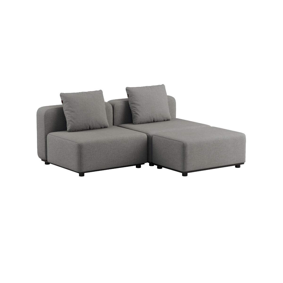 Udendørs Cobana Lounge Sofa i Kirra Sand uden armlæn med puf, modulopbygget og let i design.
