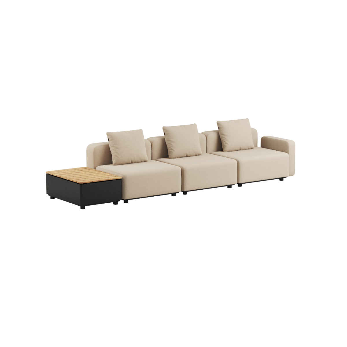 Boucle Beige Cobana Lounge Sofa 3-personers med Patio Storage Table i aluminium og teaktræ.