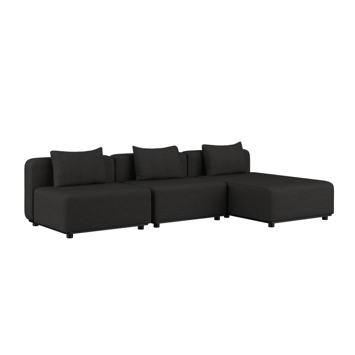 Cobana Lounge Sofa 3-personers udendørs sofa i sort med chaise longue og puder.