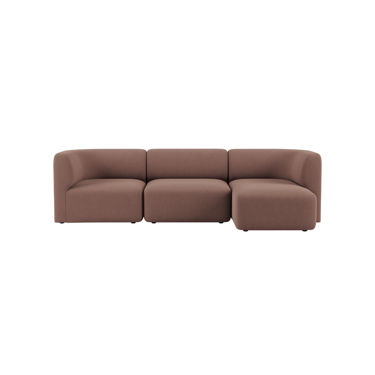 Brun Fjord sofa med tre siddepladser og højre chaiselong i bløde afrundede former fra sackit dansk møbeldesign