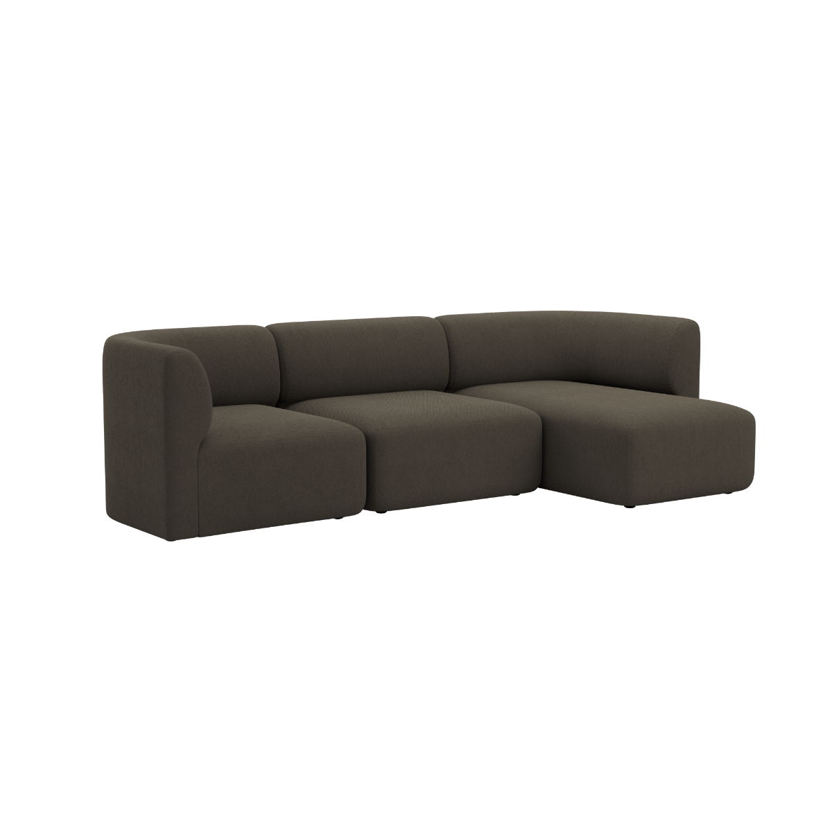 Mørk Fjord sofa i blødt stof med tre siddepladser og højrevendt chaiselong i enkelt skandinavisk design fra sackit