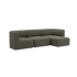 Mørkegrøn Fjord sofa fra sackit med tre siddepladser og højrevendt chaiselong i bløde afrundede former på sort baggrund