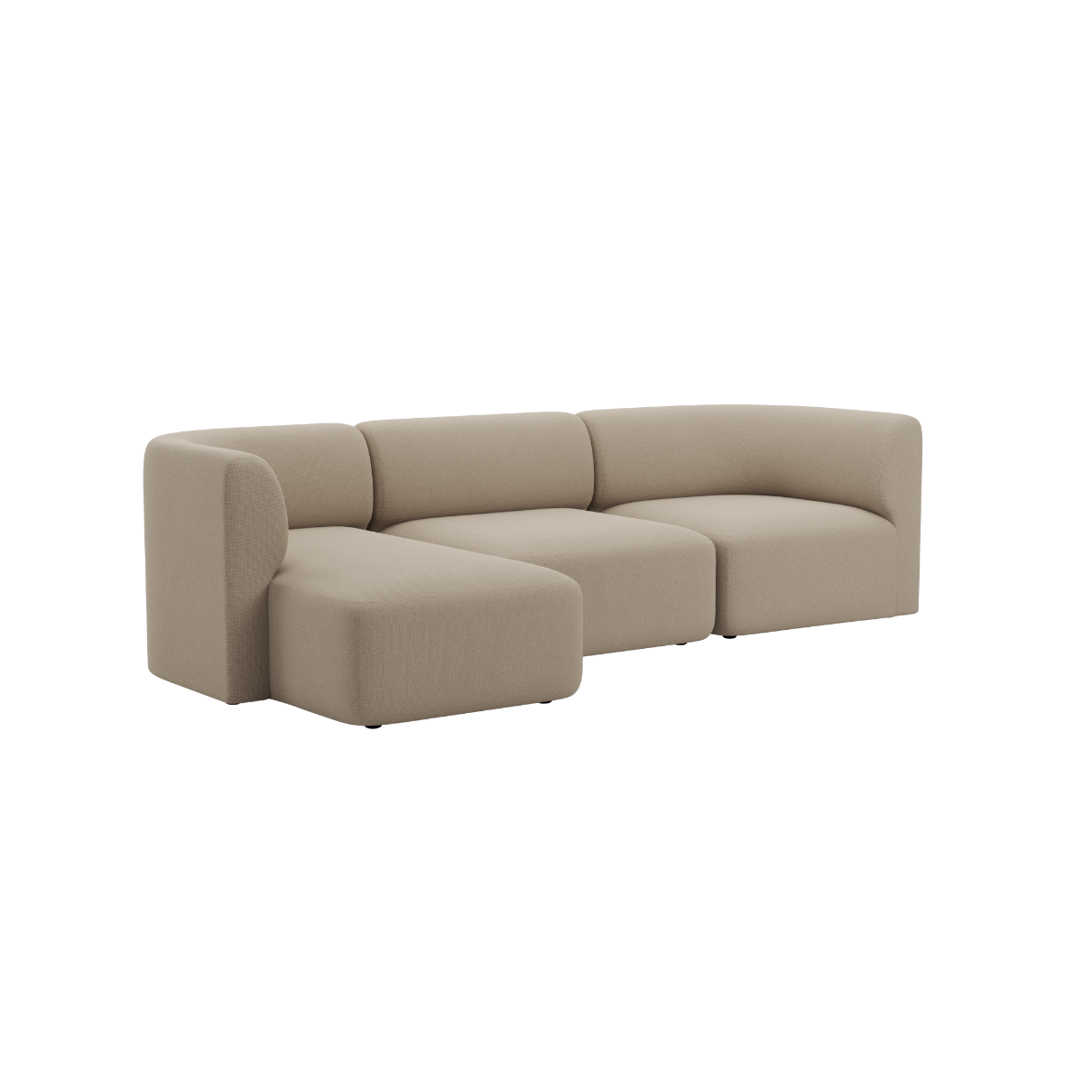 Beige Fjord sofa fra sackit med tre siddepladser og venstrevendt chaiselong i bløde afrundede former til en moderne nordisk indretning