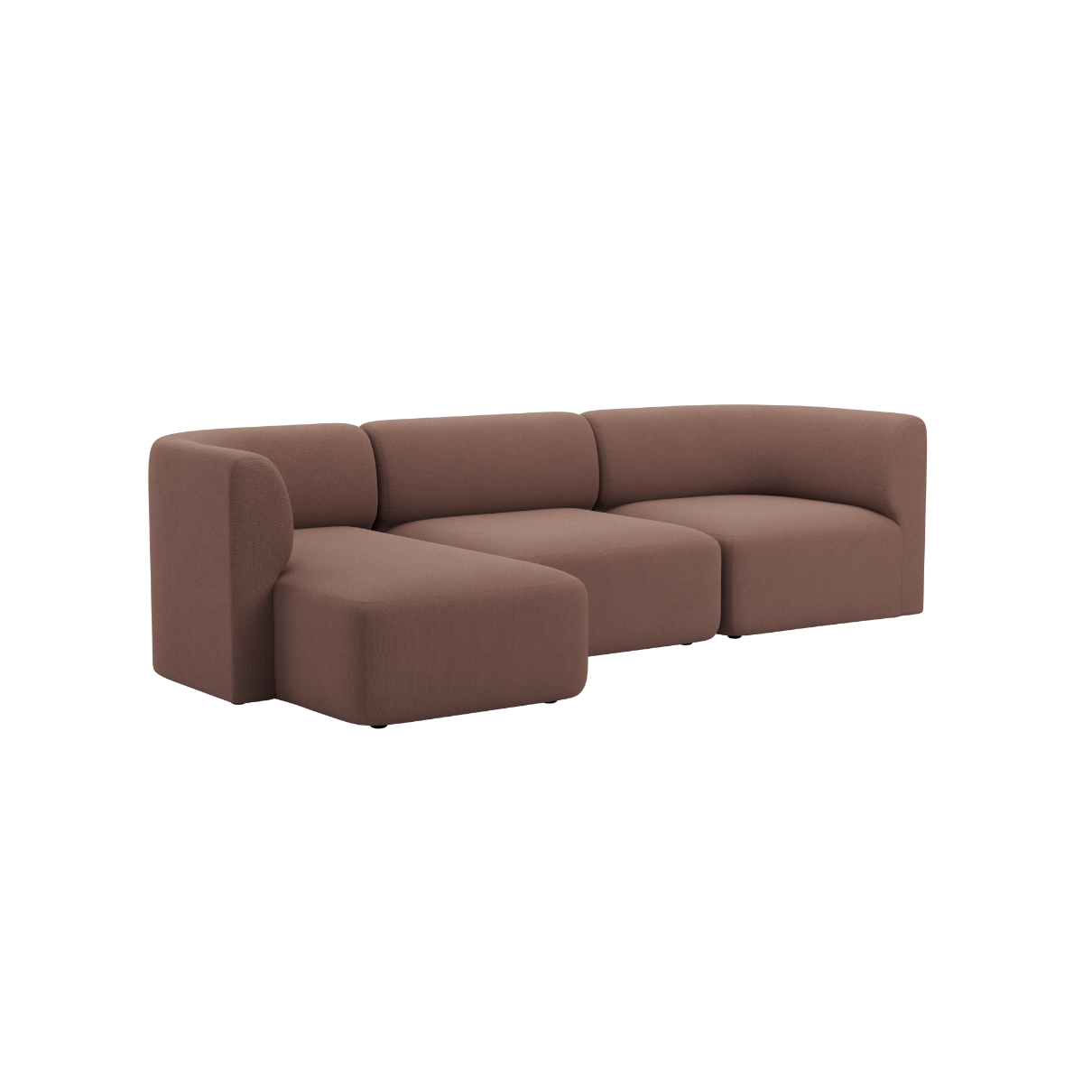 Brun Fjord sofa med tre siddepladser og venstrevendt chaiselong fra sackit med bløde former og skandinavisk design til hjemmet