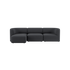 sackit Fjord sofa i mørkegråt stof med bløde afrundede former og tre siddepladser på sort baggrund